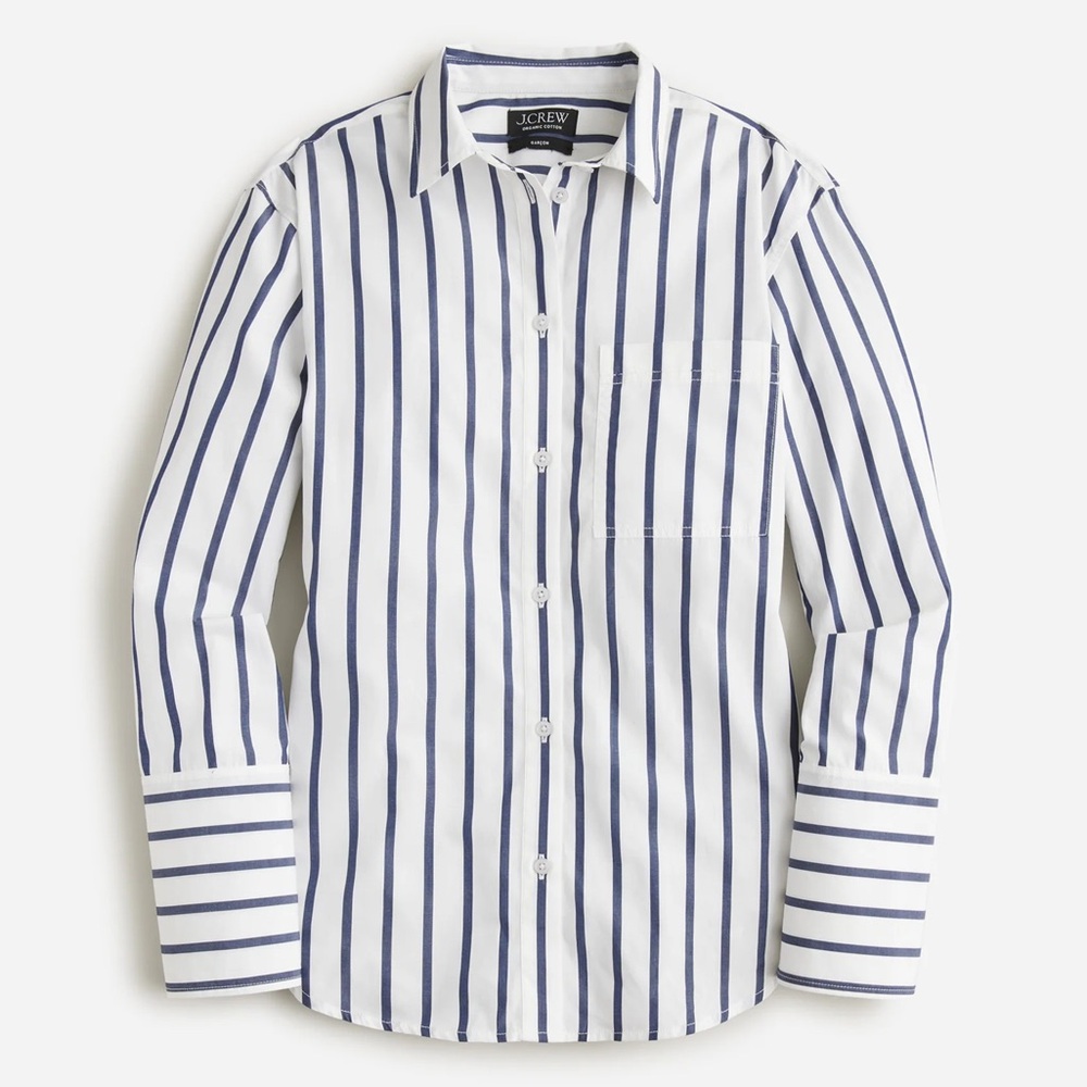 J.Crew Garçon Cotton Poplin Shirt in Navy Stripe, size 6